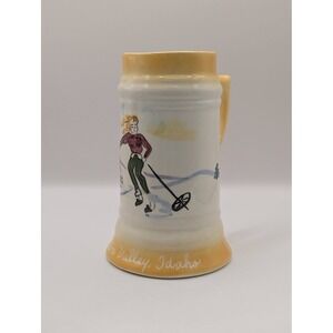 Vintage Sun Valley Idaho Skier Ceramic Beer Stein Souvenir Mug Hand Painted 6"